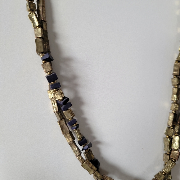 Leather Braided Bronze Navy Beaded Wrap Necklace - Picture 3 of 6